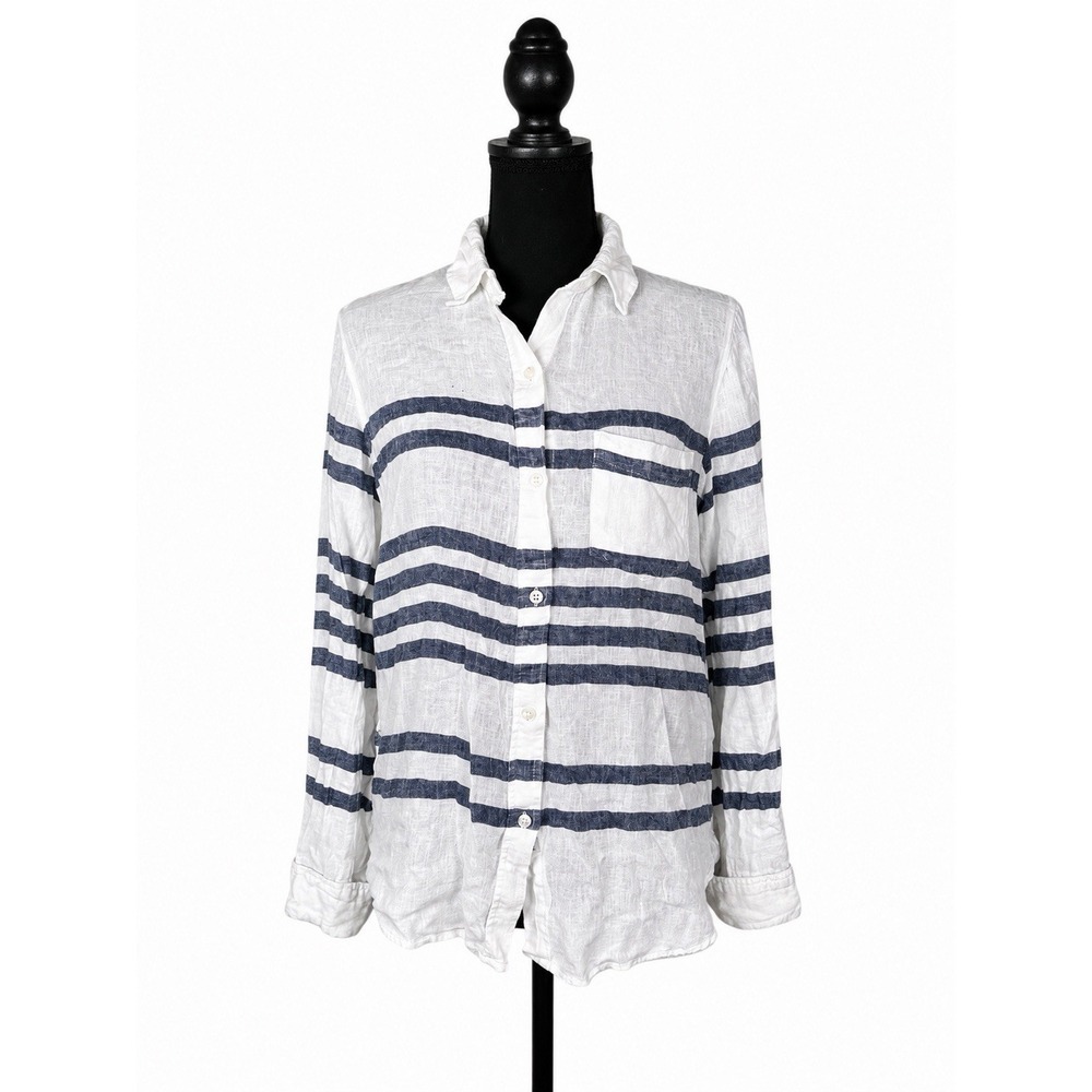 rails charli westport stripe linen long sleeve white blue s